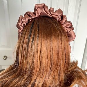 Women Satin Headband wrap scrunched Brown Pleated design